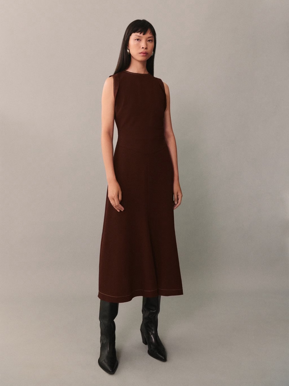 Mango Brown dress with decorative stitching NWT